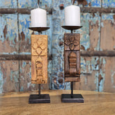 Indian Wooden Hand Carved Candle Holder Stand (Set of 2) 116